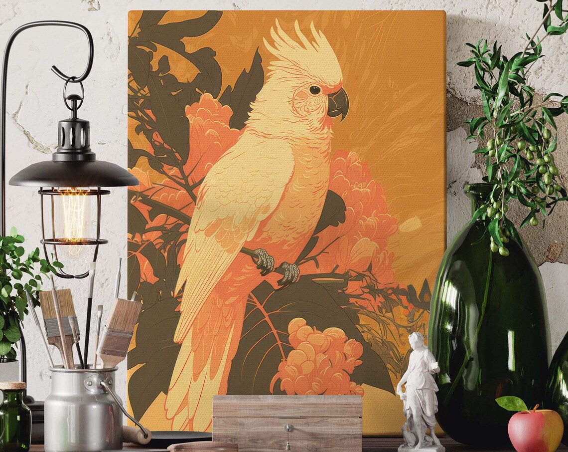 White Cockatoo Poster Orange Blossom Golden Tropical Bird Decor - Image 3