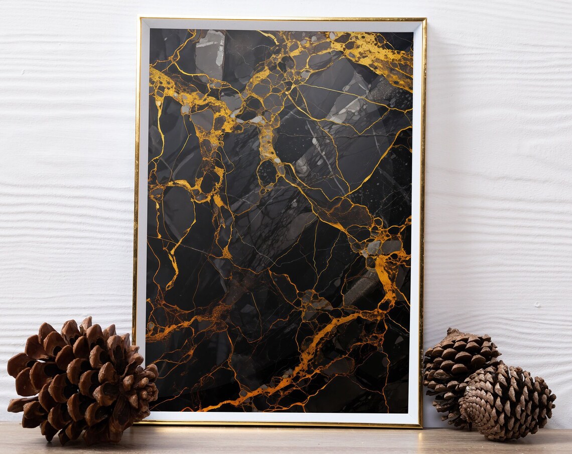 Black And Gold Marble Abstract Kintsugi Veins Modern Wall Art