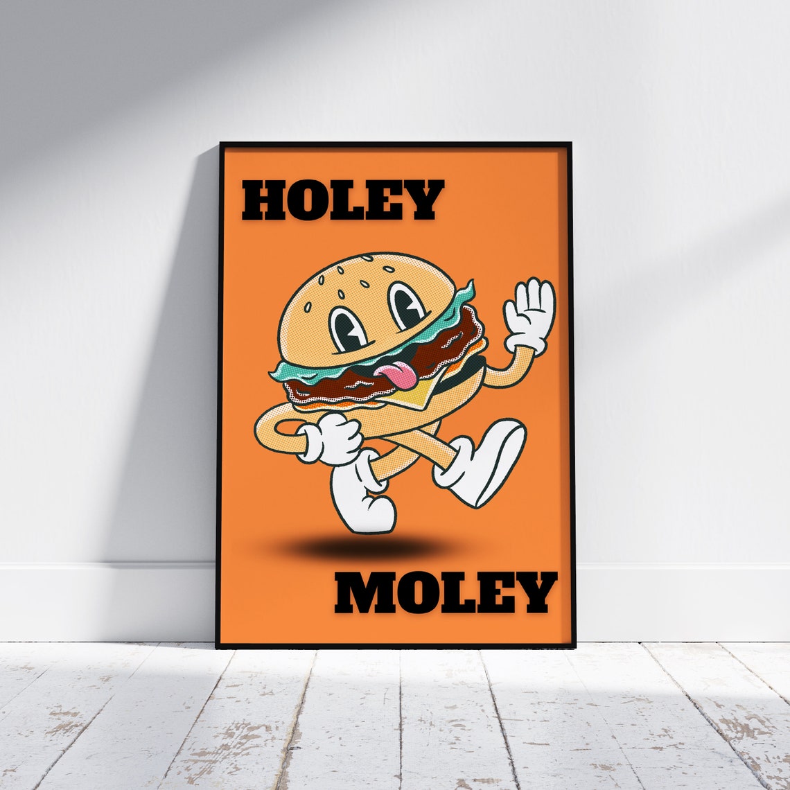 Holey Moley Funny Running Burger Diner Mascot Retro Orange Poster