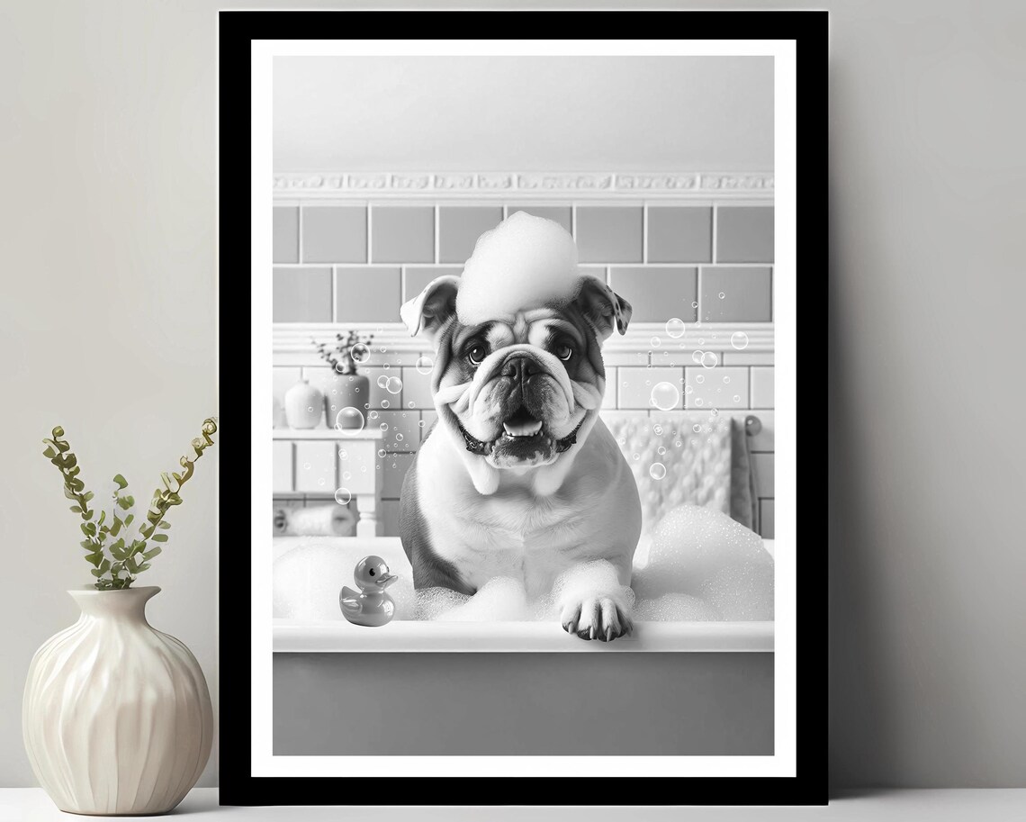 English Bulldog Bubble Bath Bathroom Wall Art
