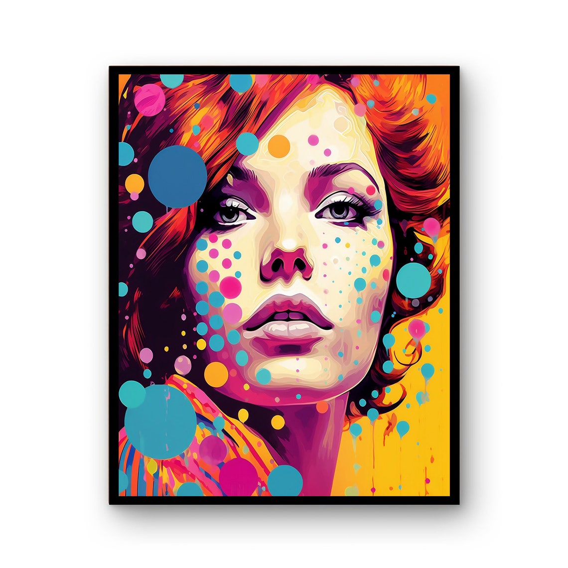 Colorful Pop Art Woman Portrait Dotted Retro Style Face Poster