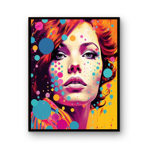 Colorful Pop Art Woman Portrait Dotted Retro Style Face Poster