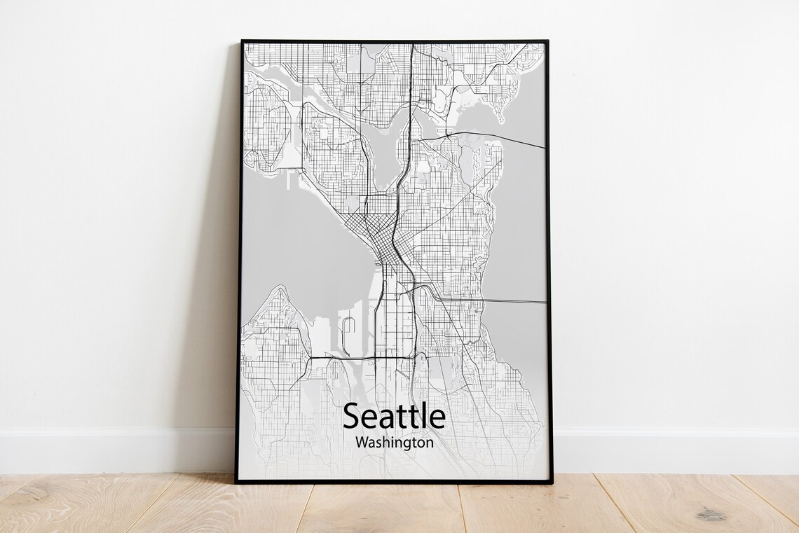 Seattle Washington Minimalist Black And White City Street Map Poster