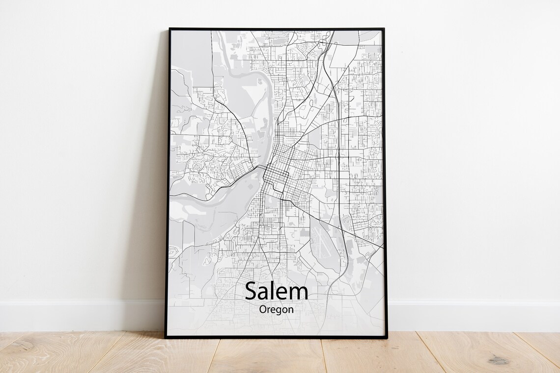 Salem Oregon Black and White Minimalist City Street Map Art Poster