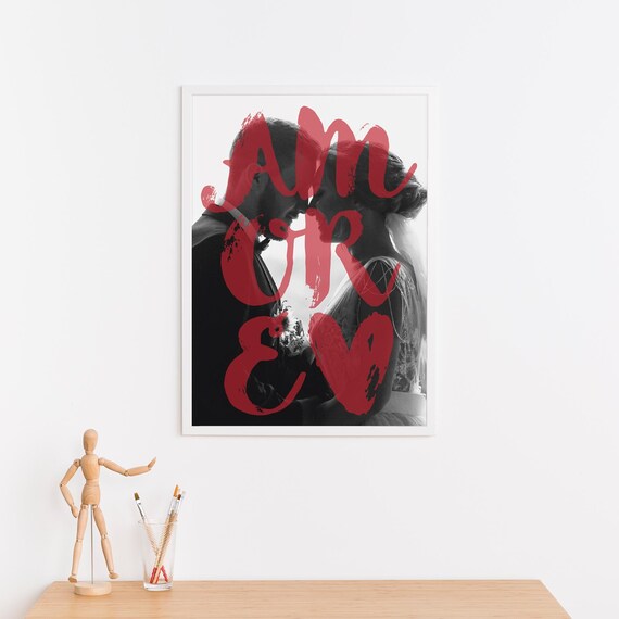 Amore Wedding Couple Black and White Photo Personalized Wall Poster