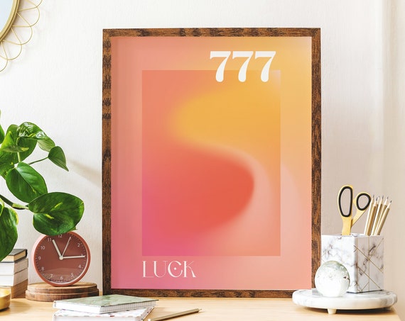 Angel Number 777 Luck Print Art Spiritual Manifestation Gradient Aura Wall Art Cute Trendy Wall Art
