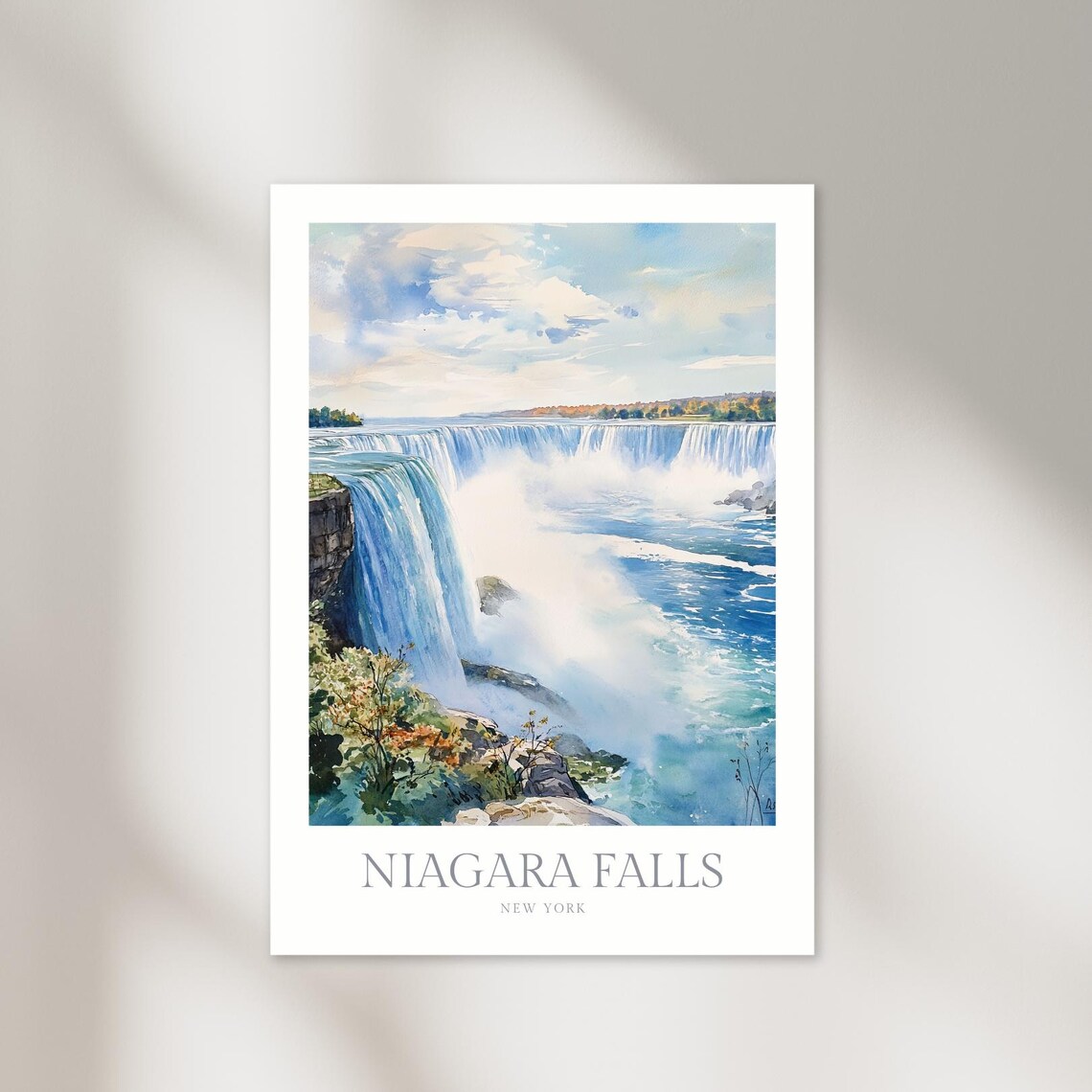 Niagara Falls New York Watercolor Falls View Nature Travel Poster