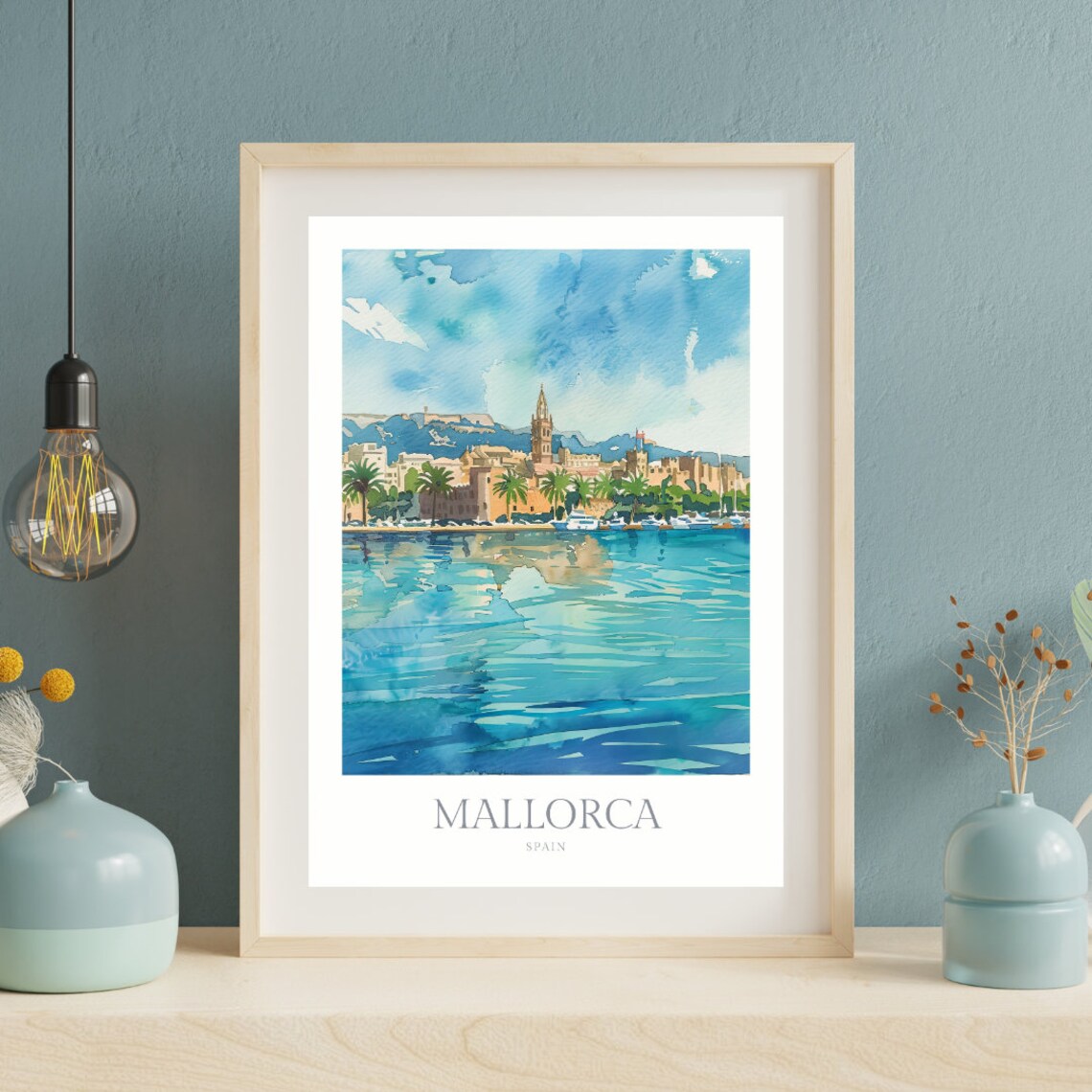 Mallorca Spain Watercolor Harbor Cathedral Coastal Travel Poster - Image 2
