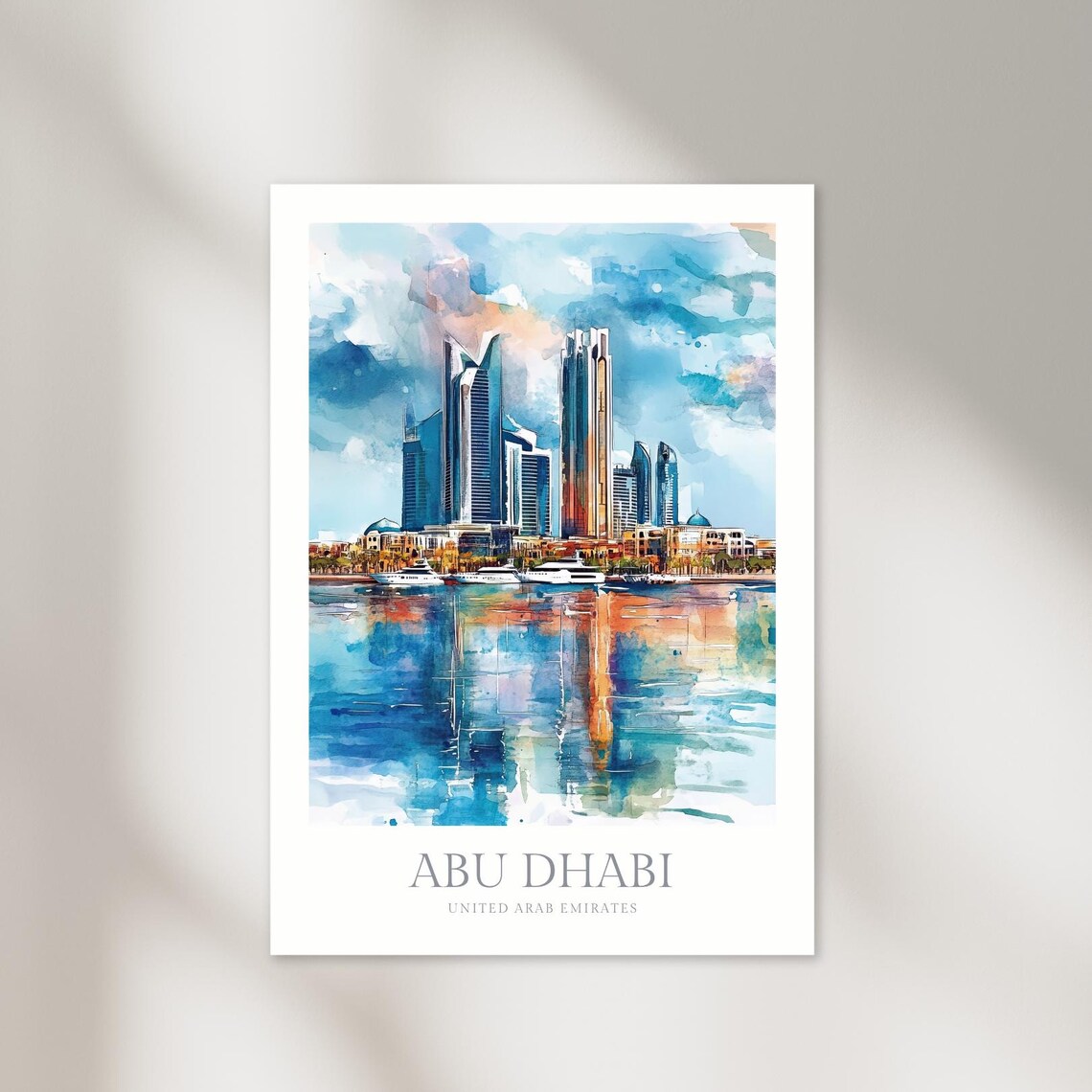 Abu Dhabi Waterfront Skyline Marina Towers Watercolor City Poster