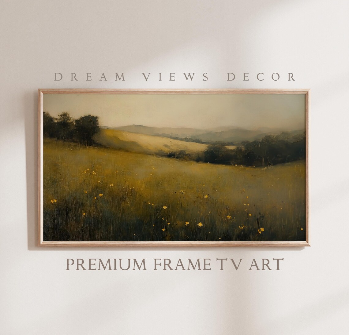 Moody Golden Meadow Wildflowers Vintage Rustic Landscape Art Poster