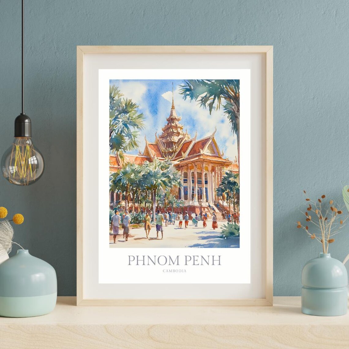 Phnom Penh Cambodia Royal Palace Garden Watercolor Travel Poster - Image 2