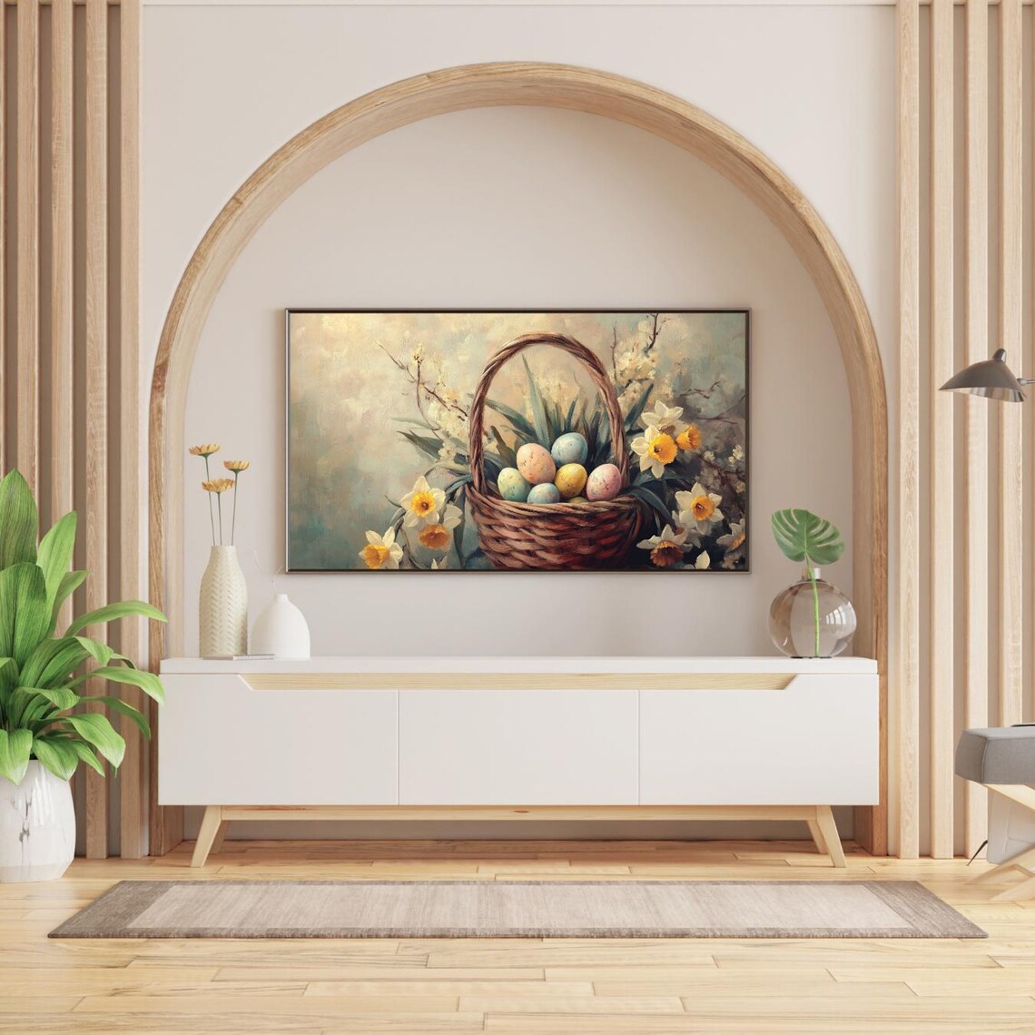 Easter Basket Daffodils Painted Eggs Vintage Floral Spring Still Life Poster - Image 2