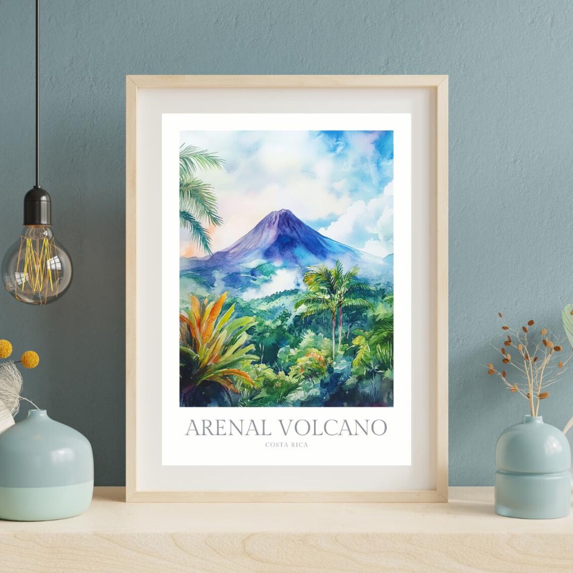 Arenal Volcano Costa Rica Watercolor Poster, Travel Art - Image 2