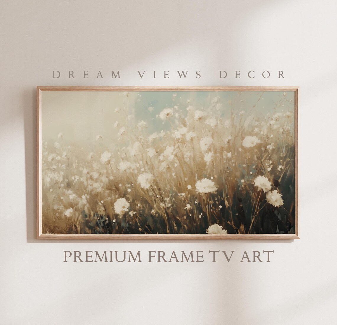 White Wildflowers Golden Field Dreamy Vintage Floral Painting Poster