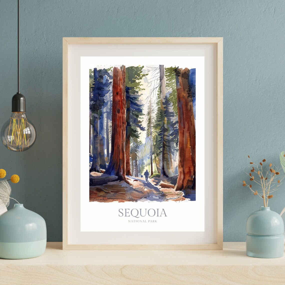 Forest Sequoia National Park Giant Redwoods Hiker Trail Watercolor Poster - Image 2