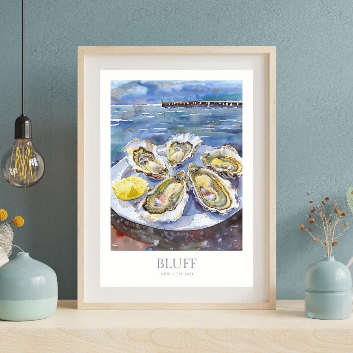 Bluff New Zealand Oyster Plate Watercolor Seafood Art Poster - Image 2