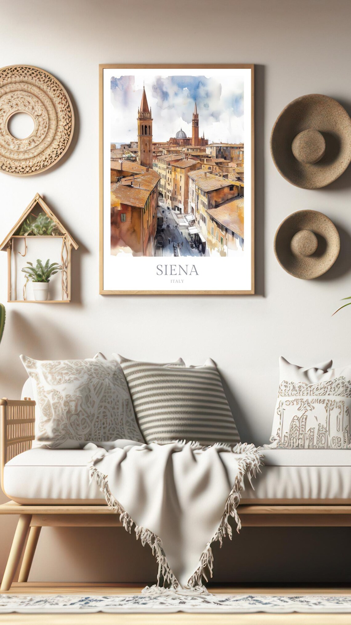 Siena Italy Old Town Towers Watercolor Tuscan Travel Wall Art - Image 3