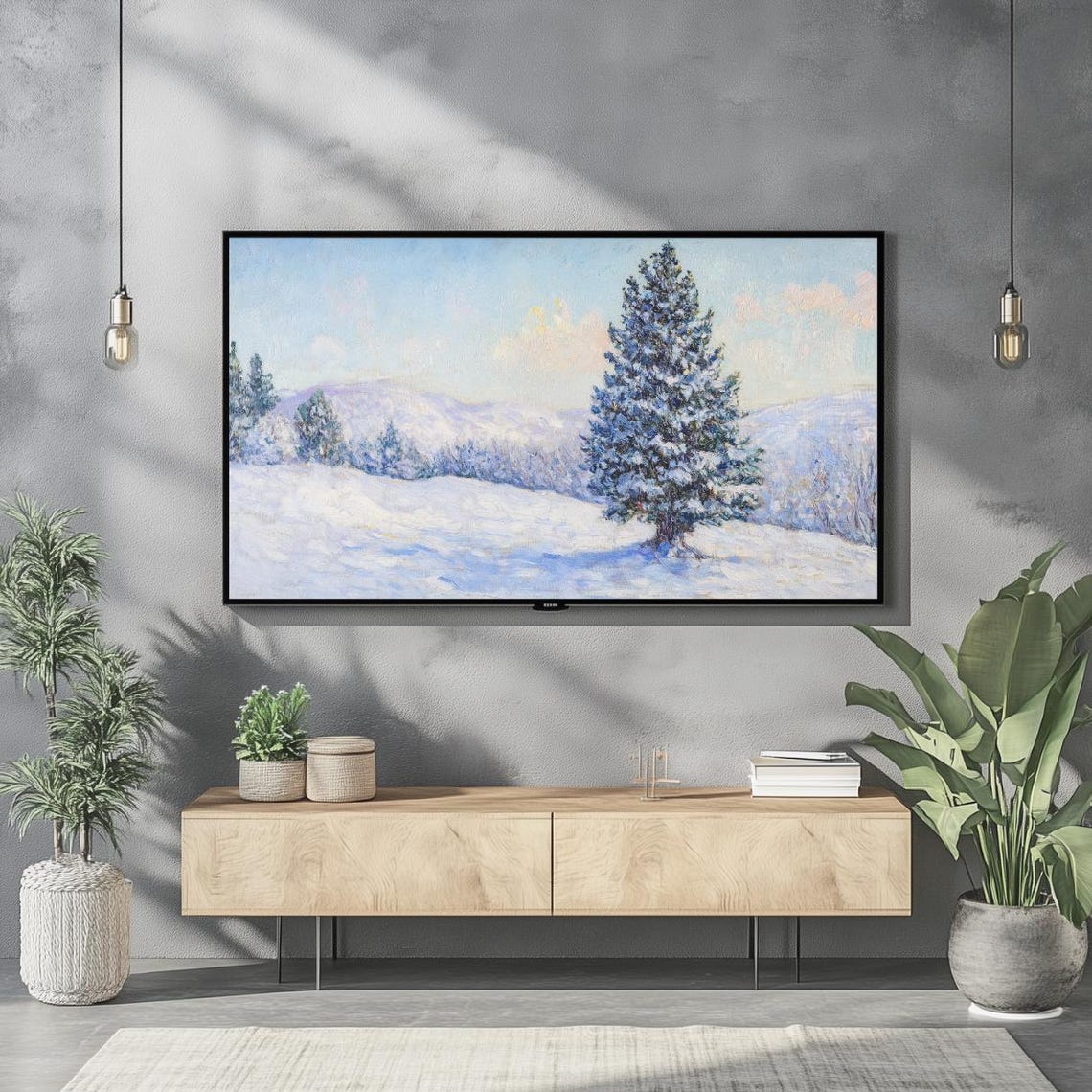 Snowy Winter Pine Forest Impressionist Christmas Frame TV Art Print - Image 2