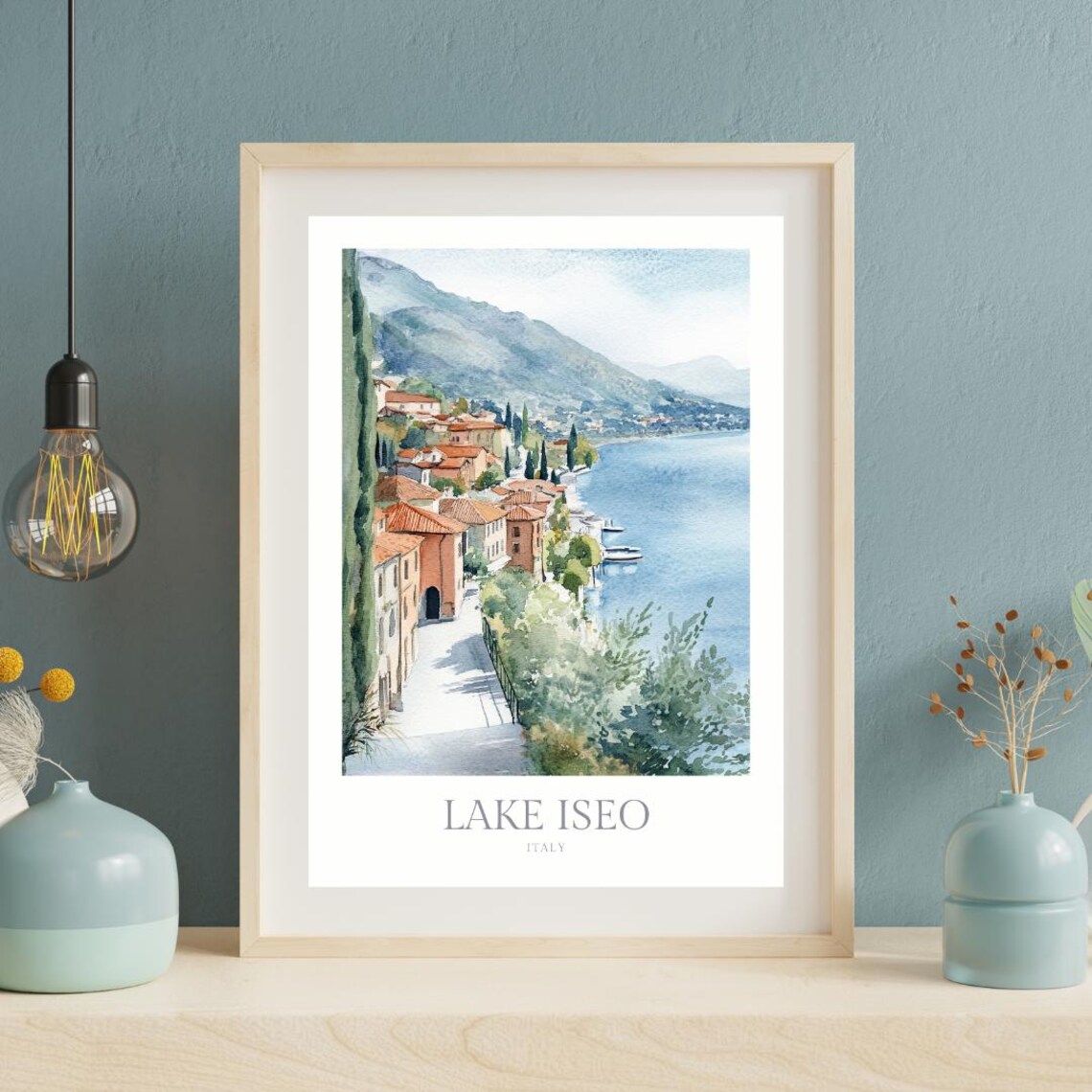 Lake Iseo Watercolor Travel Poster, Italy Decor - Image 2