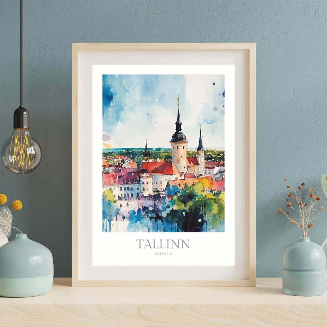 Tallinn Estonia Old Town Church Spires Watercolor Travel Poster - Image 2
