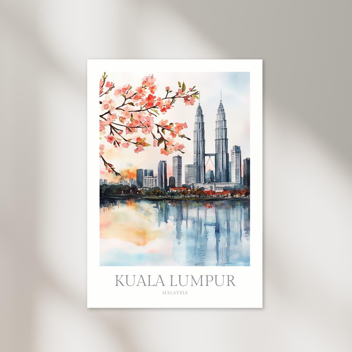 Kuala Lumpur Malaysia Petronas Towers Watercolor Skyline Art Poster