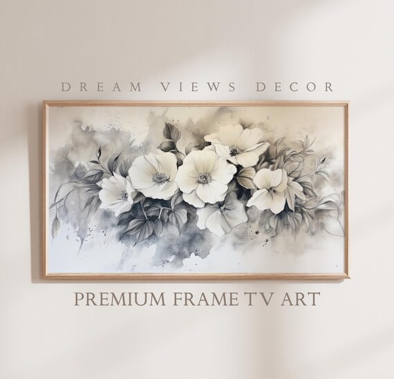 White Flowers Neutral Watercolor Sketch Vintage Botanical Floral Art Poster