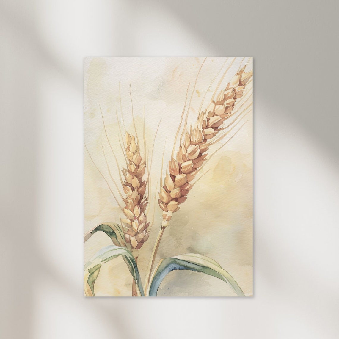 Golden Wheat Ears Close Up Botanical Watercolor Minimalist Art Poster