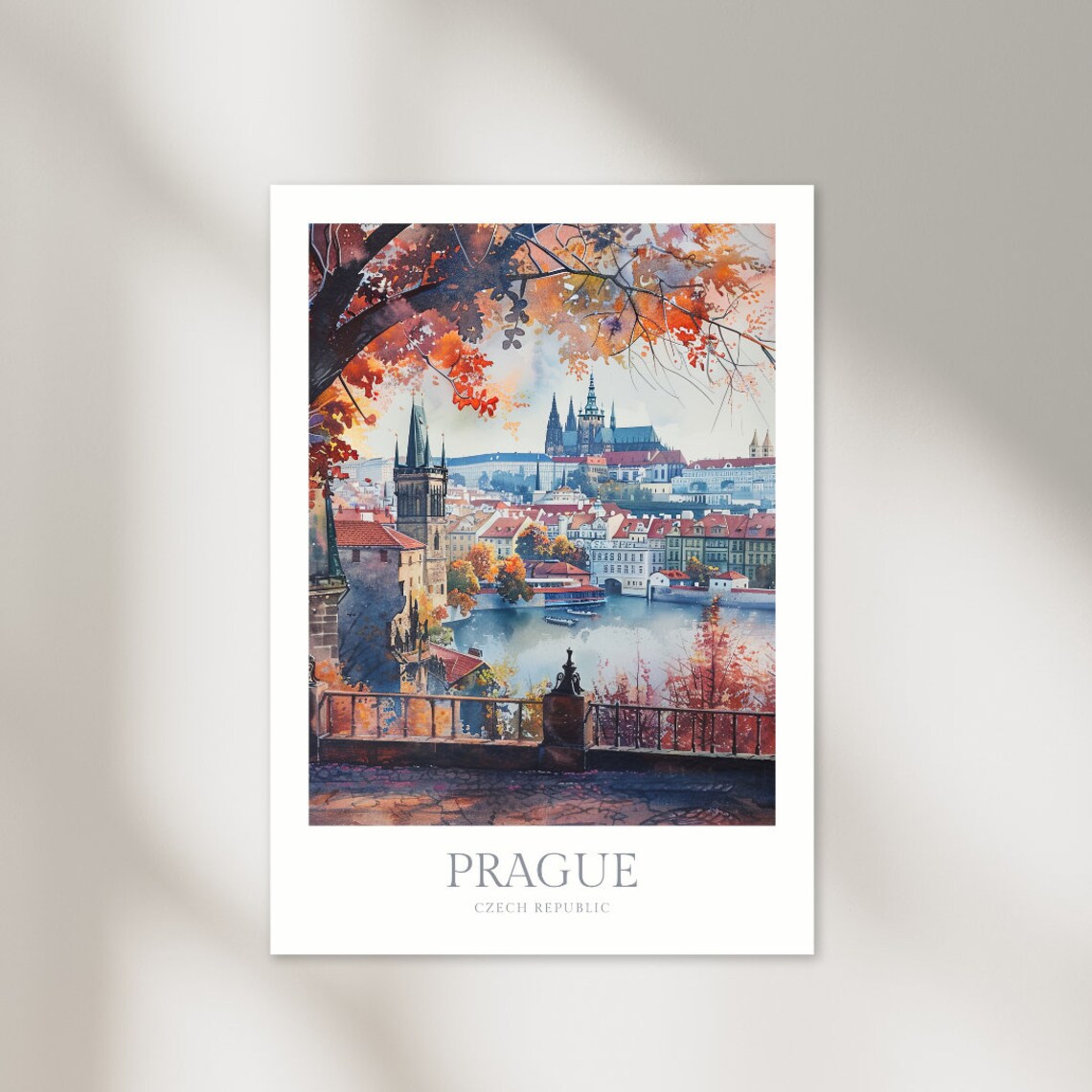 Prague Watercolor Poster, Czech Republic Travel Poster