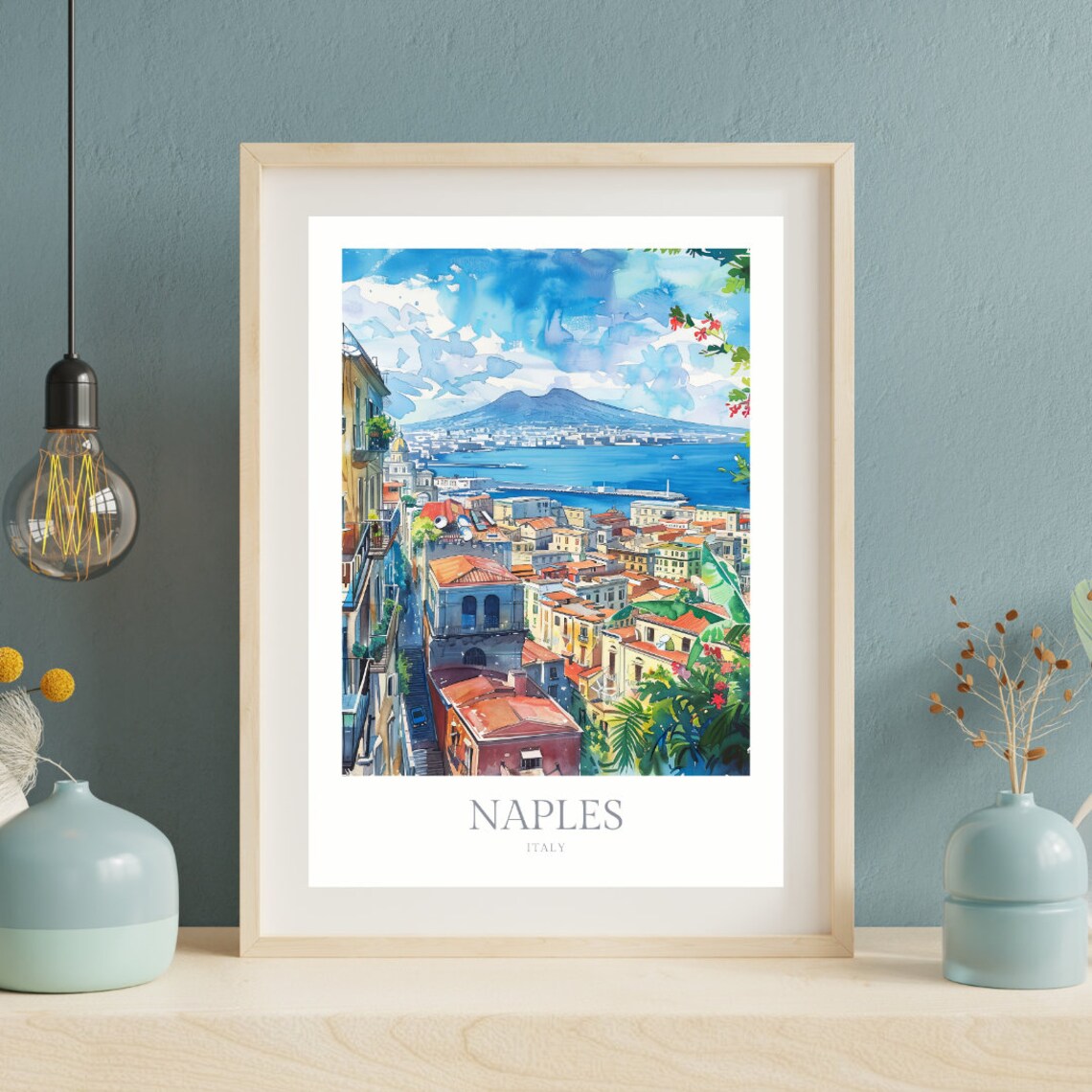 Naples Italy Bay Vesuvius City Panorama Travel Watercolor Poster - Image 2