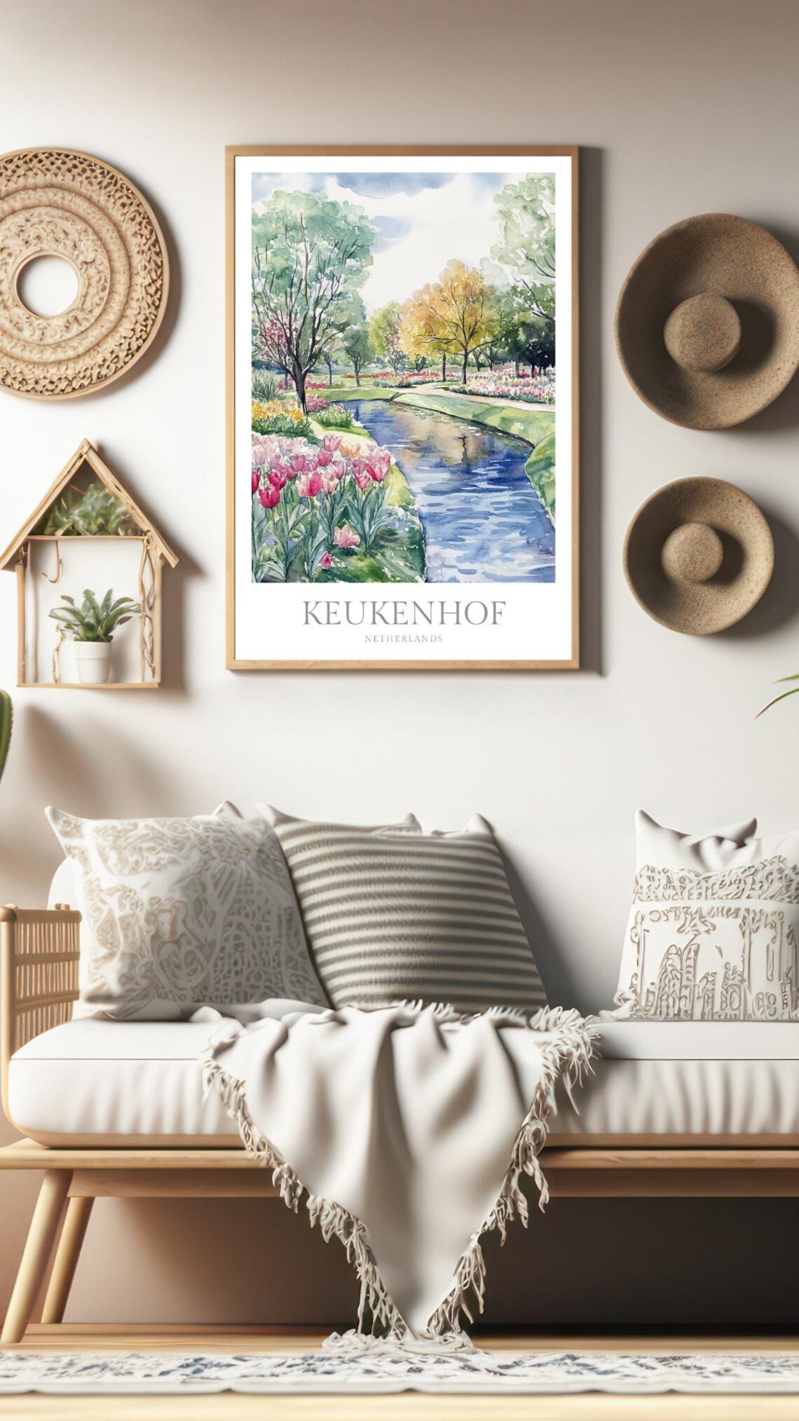 Keukenhof Netherlands Tulip Garden Canal Watercolor Flower Poster - Image 2
