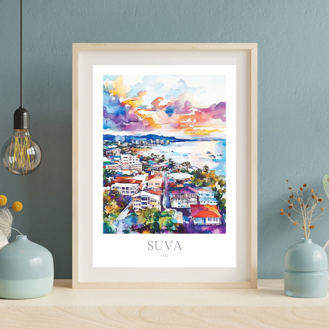 Suva Fiji Watercolor Poster Fiji Wall Art Home Decor Fiji Poster Suva Fiji Travel Wall Art - Image 2