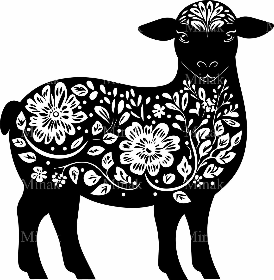Floral Sheep SVG, Farmhouse Sheep Silhouette - Image 3