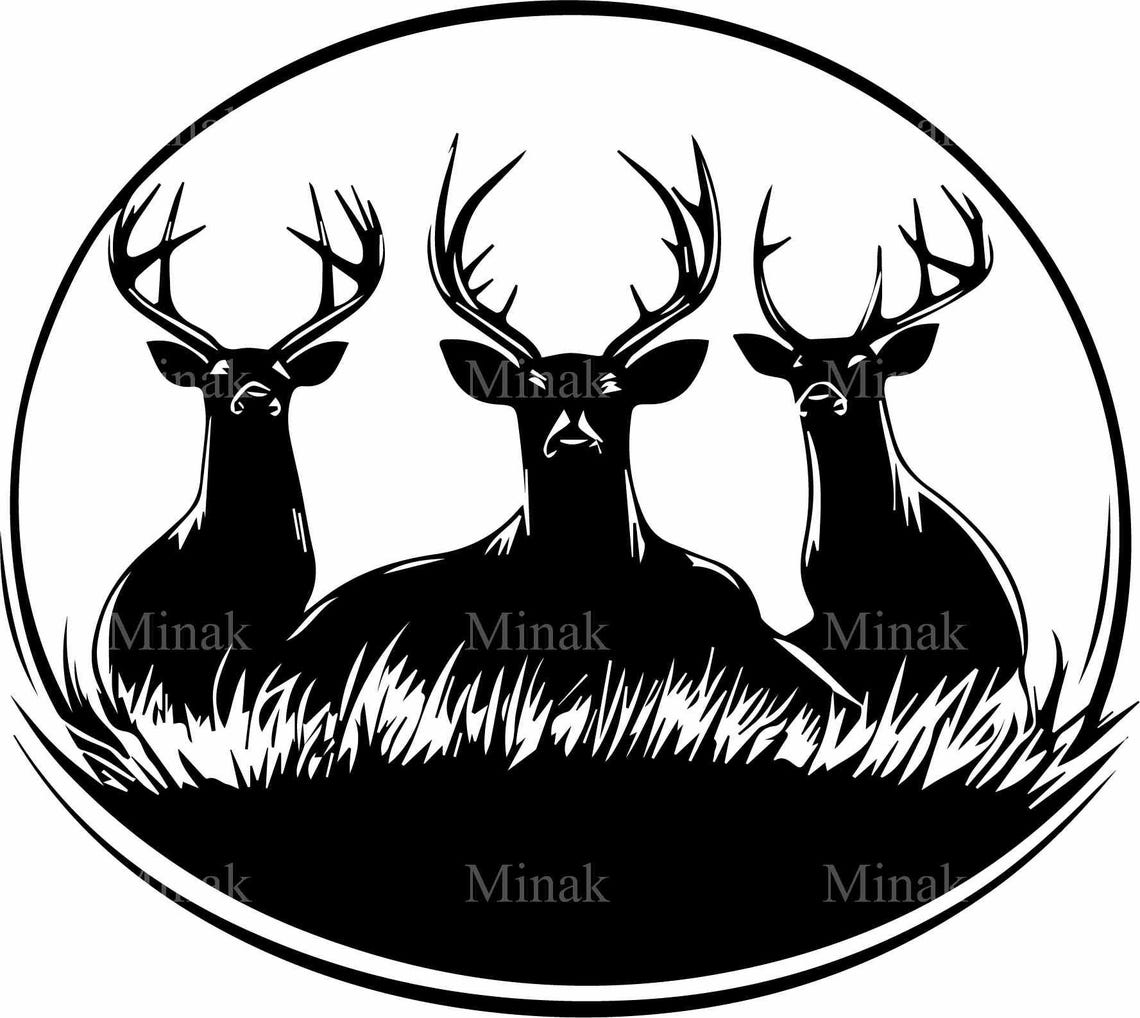 Three Stags Silhouette Circle Frame Bold Black Wildlife Poster - Image 4
