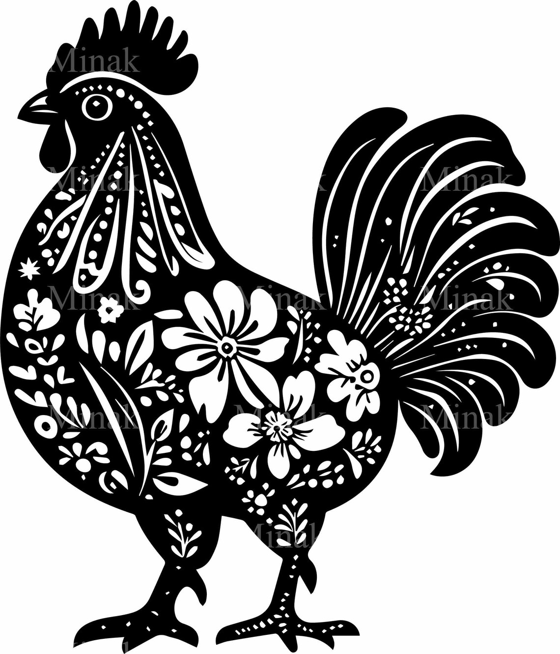 Floral Rooster, Rustic Farmhouse Art Print - Image 3