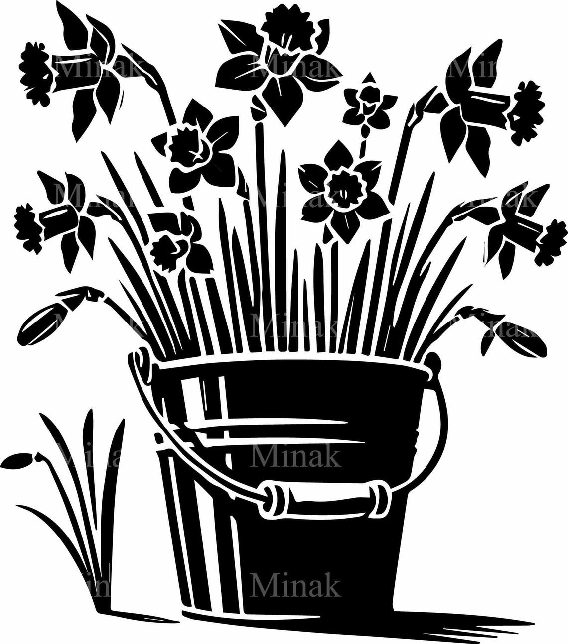 Daffodils In Rustic Bucket Black Floral Silhouette Spring Poster