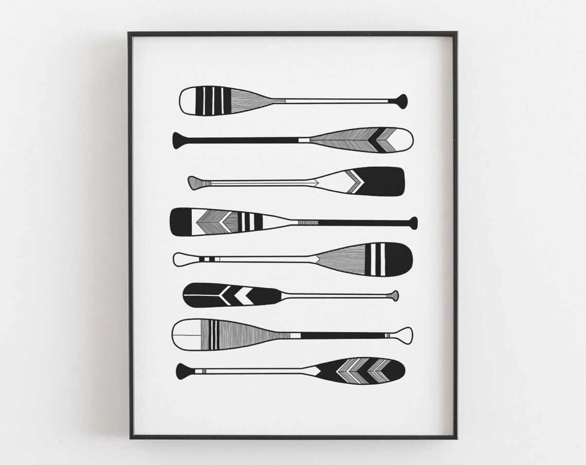 Painted Canoe Paddles Minimalist Lake Art Print - Image 3