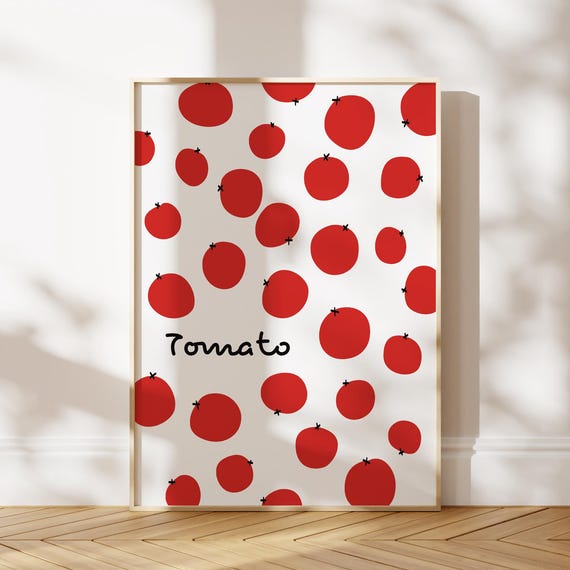 Handdrawn Tomato Print Abstract Red Food Illustration Modern Kitchen Art Poster Vegetable Fruit Market