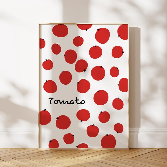 Minimalist Red Tomato Pattern Handwritten Script Modern Kitchen Art Poster