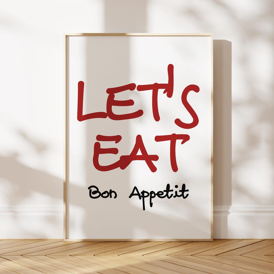 Lets Eat Bon Appetit Red Handwritten Script Kitchen Wall Art