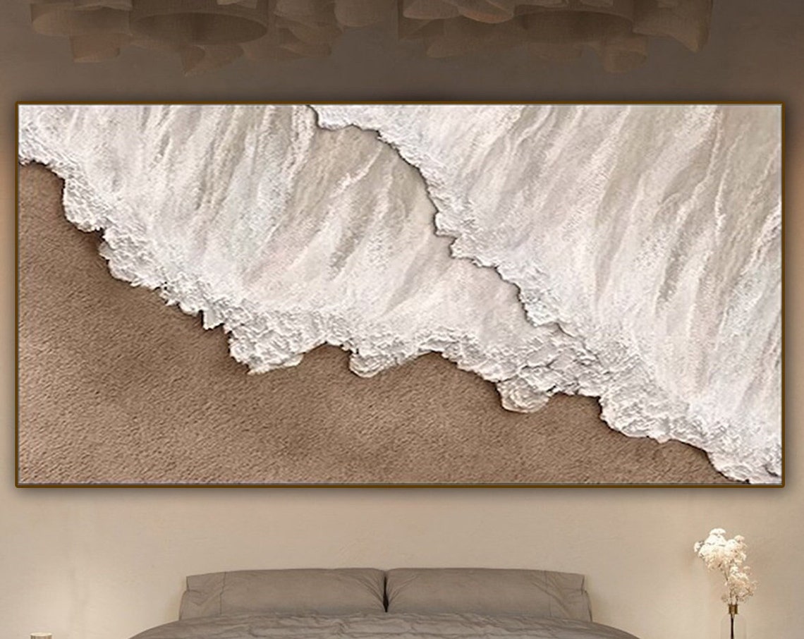 Beige Ocean Wave Washing Over Sand Aerial Neutral Coastal Art Poster