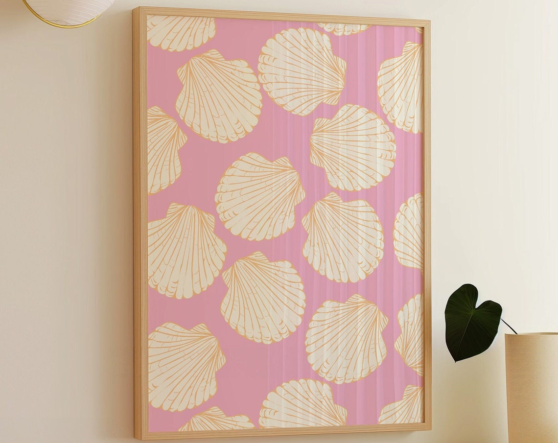 Pink Scallop Shell Pattern Coastal Art Poster for Girly Beach Decor - Image 4