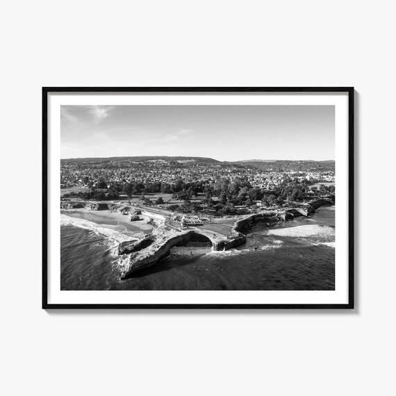 Santa Cruz California Black And White Coast Aerial Ocean Photo Poster