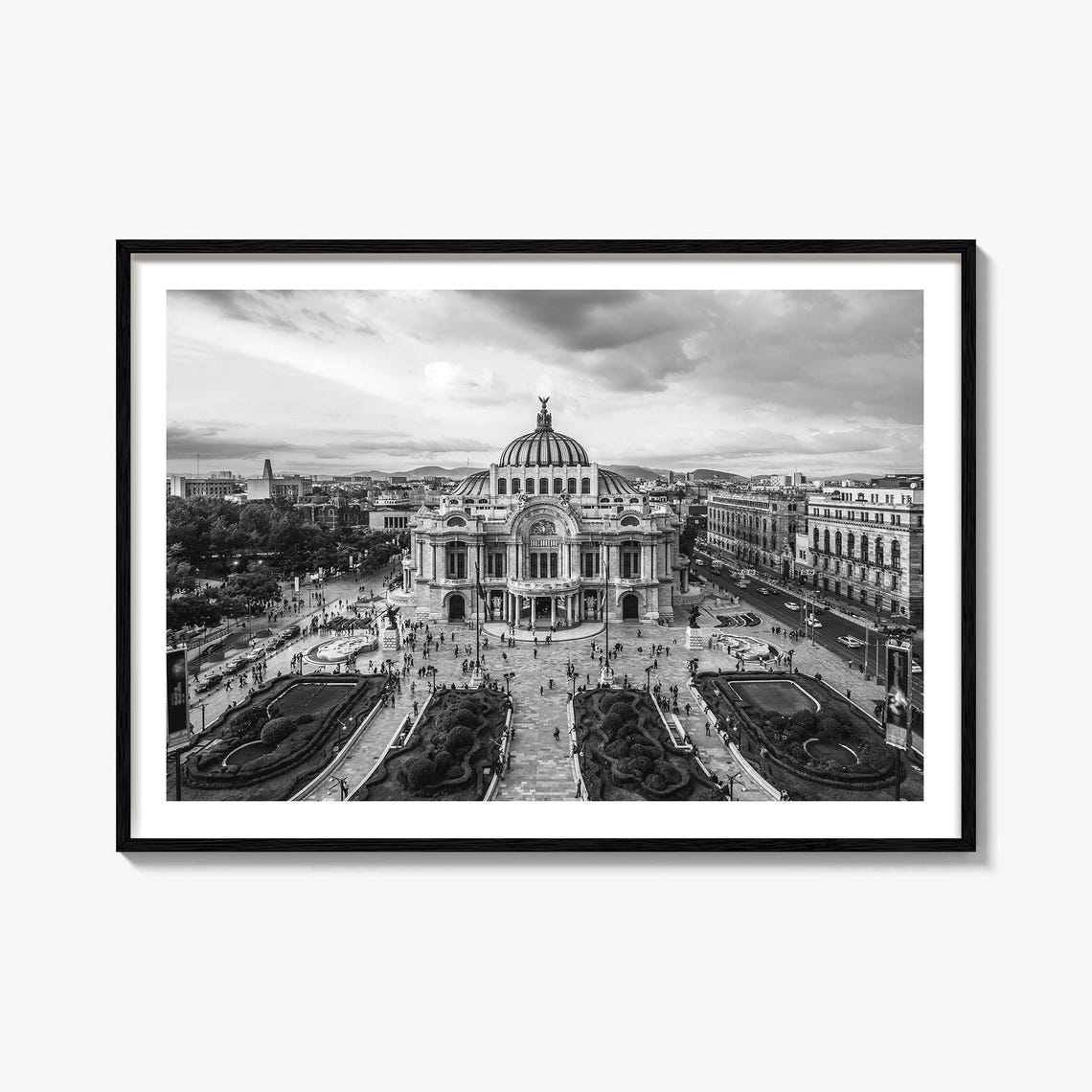 Mexico City Palacio De Bellas Artes Plaza Black White Poster