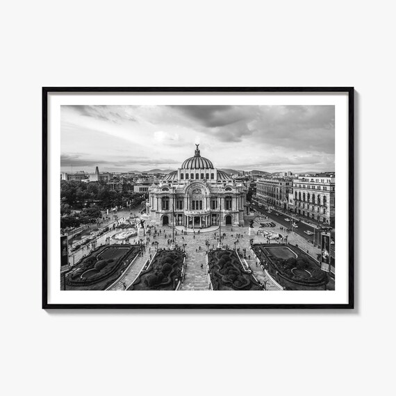 Mexico City Palacio De Bellas Artes Plaza Black White Poster