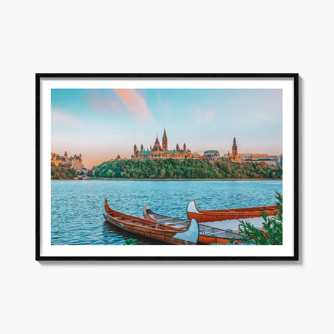 Ottawa Canada Parliament Hill River Canoes Sunset Photo Poster