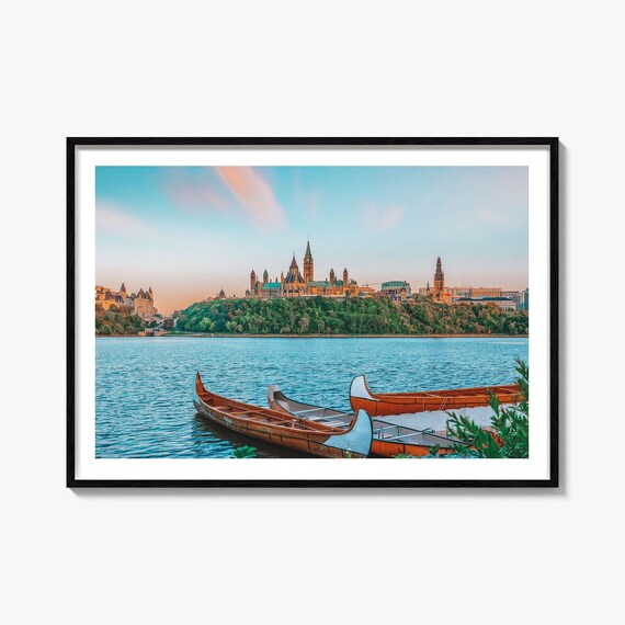 Ottawa Canada Parliament Hill River Canoes Sunset Photo Poster