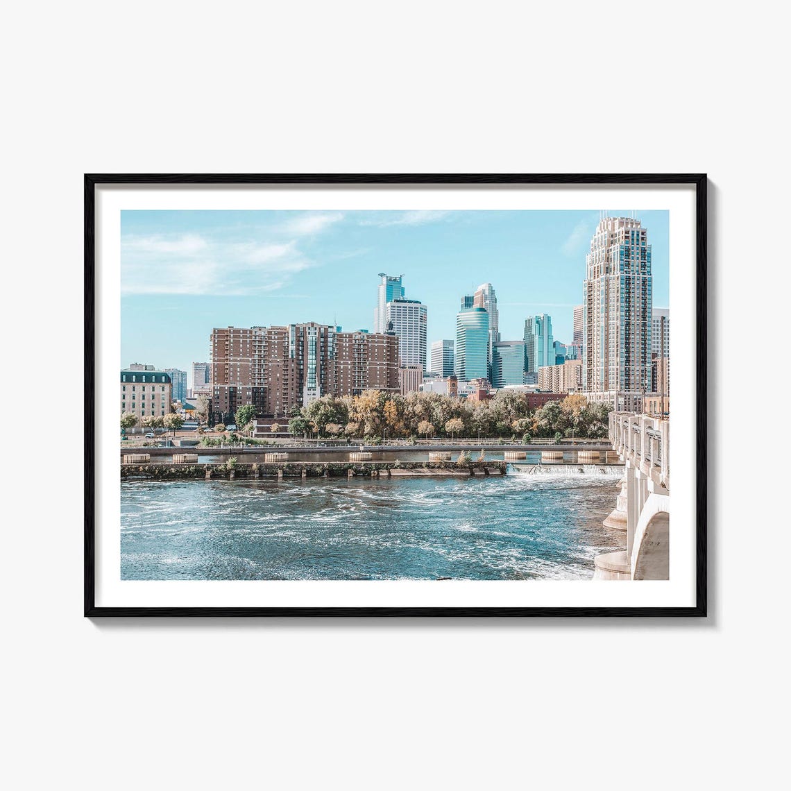 Minneapolis Minnesota River Dam Skyline Downtown Waterfront Poster
