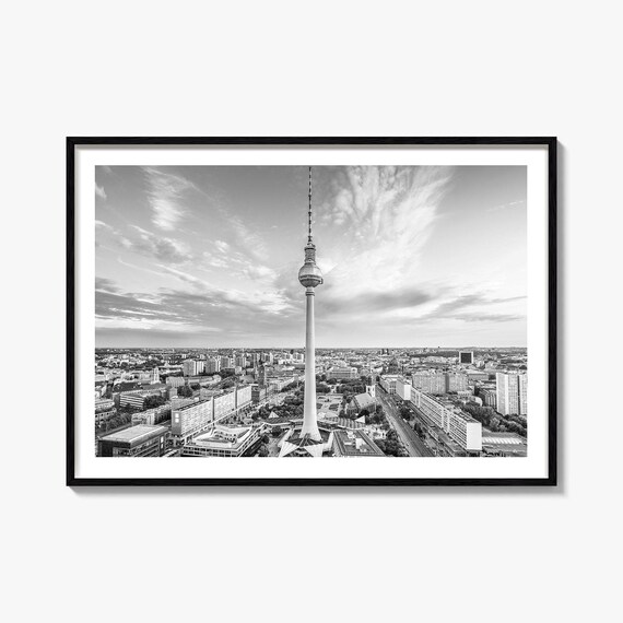 Berlin TV Tower Alexanderplatz Black and White Skyline Poster
