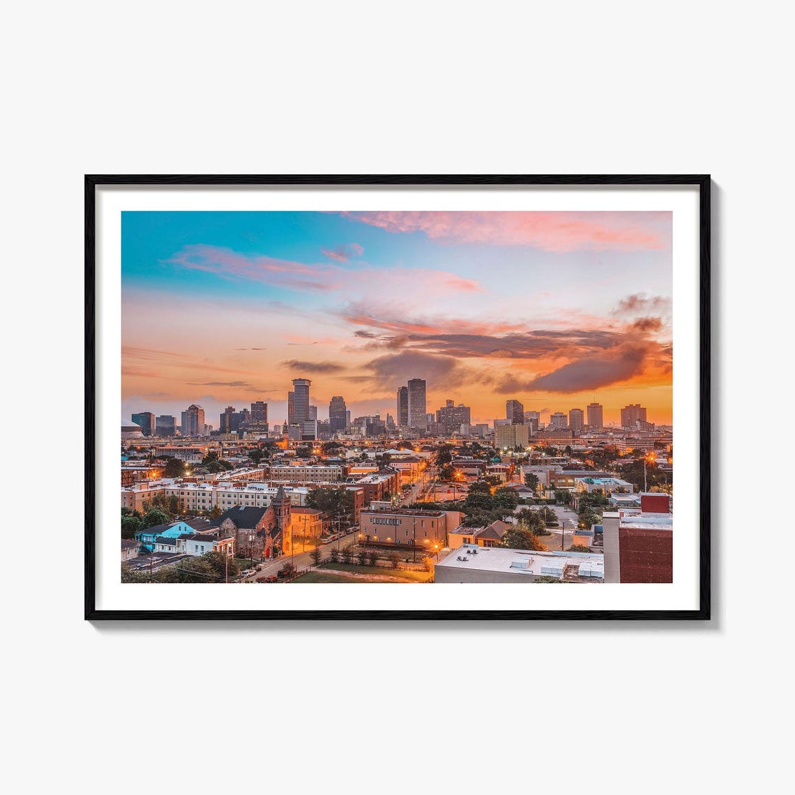 New Orleans Louisiana City Skyline Sunset Downtown Riverfront Poster