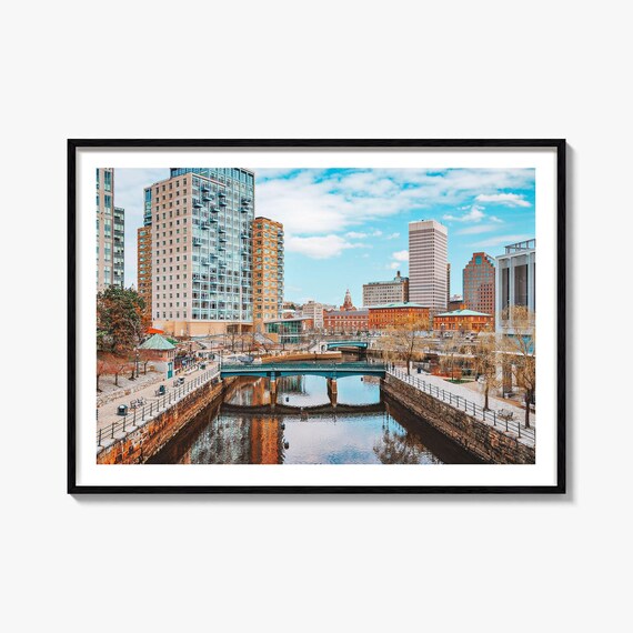 Providence Rhode Island Downtown River Bridges City Skyline Poster